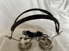 Antique PAL Headphones Cloth Wire Headband Radio Headset Earphones Pin Plugs