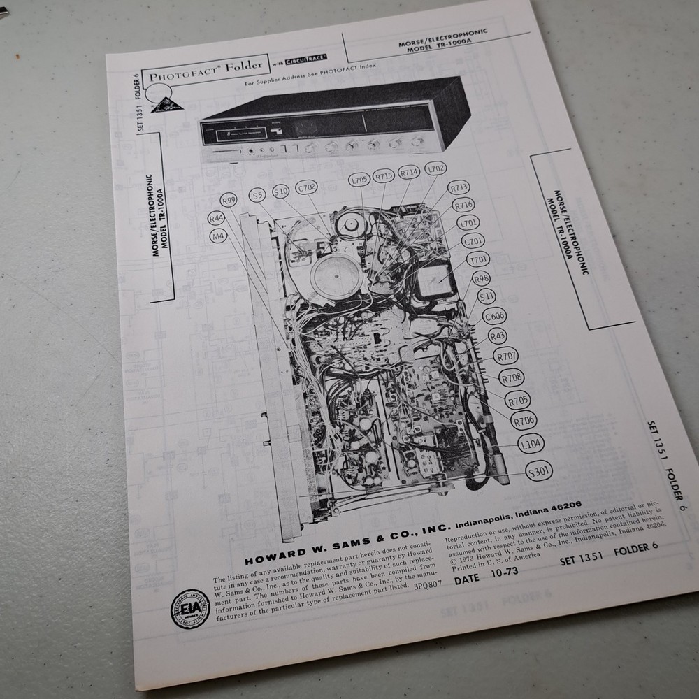 MORSE/ELECTROPHONIC TR-1000A Manual 1973 Photofact Illustrated Service
