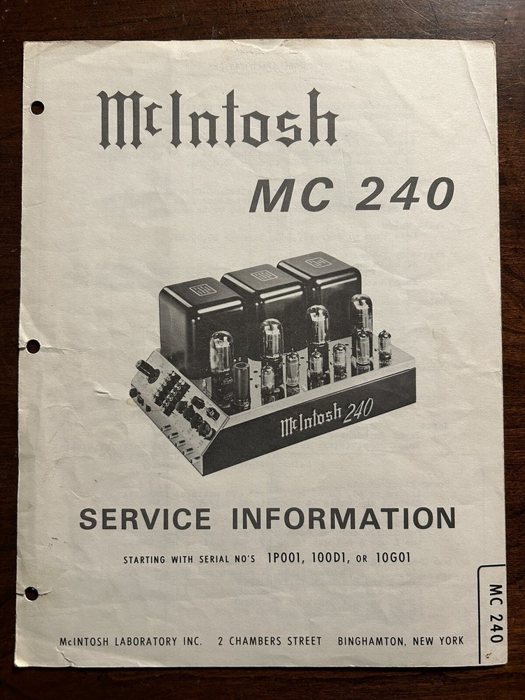 McIntosh MC240 Tube Power Amplifier Amp Service Information Original Manual OEM