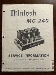 McIntosh MC240 Tube Power Amplifier Amp Service Information Original Manual OEM