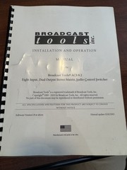 Broadcast Tools SS 8.2 Stereo Audio Matrix Switch Installation Operation Manual