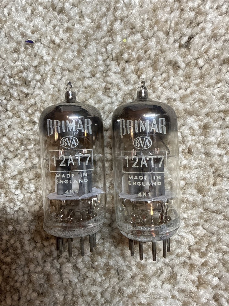 Pair Vintage Brimar 12AT7 ECC81 Grey Plate Square Getter Valves Used Tested Nos+