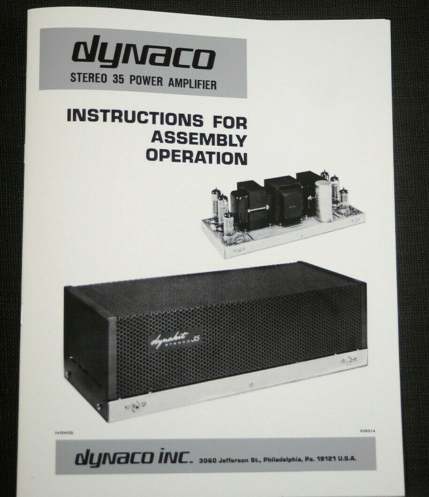 Dynaco ST-35 stereo tube amplifier owner assembly manual reprint Dyna Dynakit