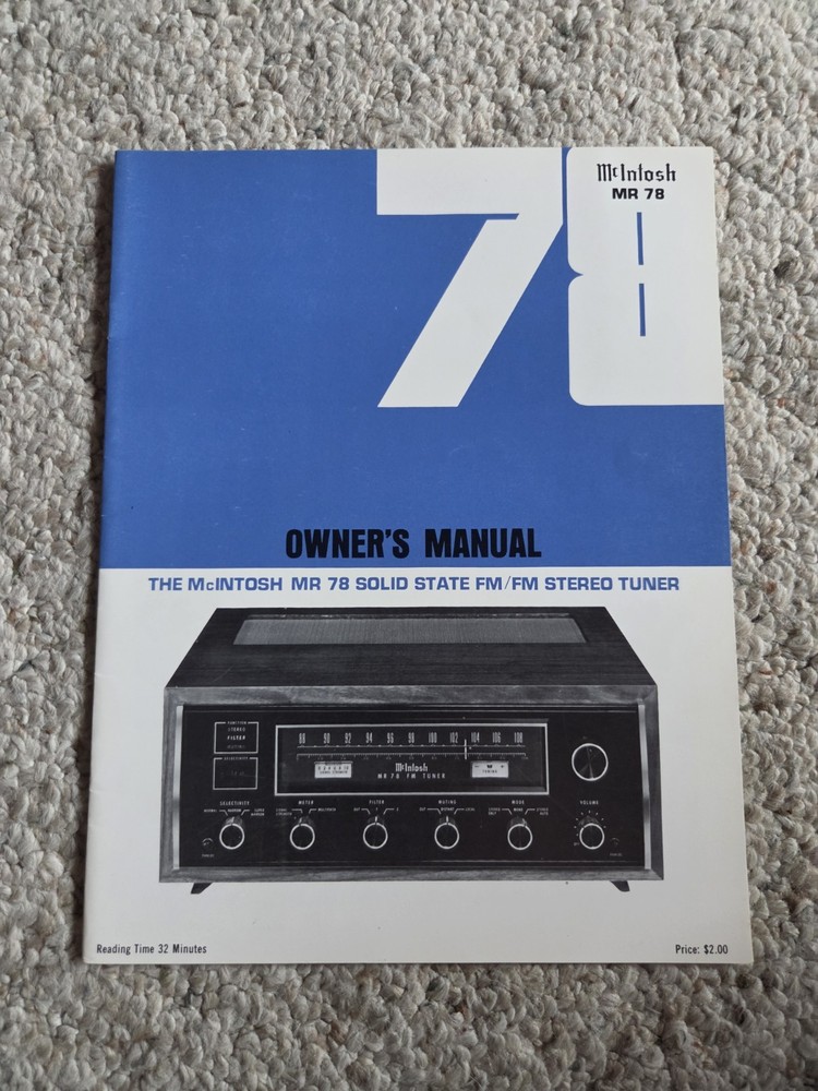 Vintage Original McIntosh MR78 Tuner Owners Manual