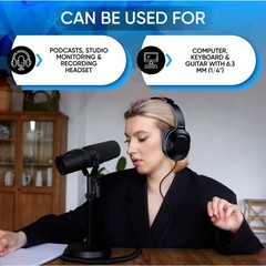Philips Over Ear Wired Stereo Headphones for Podcasts, Studio One Size Black