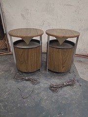 Vintage Pair Zenith Circle of Sound Speakers Wood Grain Round Retro Omni WORKING