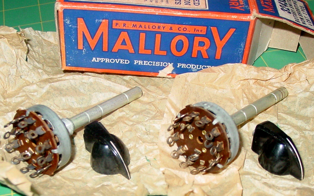 2 Vintage Tube Radio TV Technicians Mallory Volume Control Rotary Switches Lot
