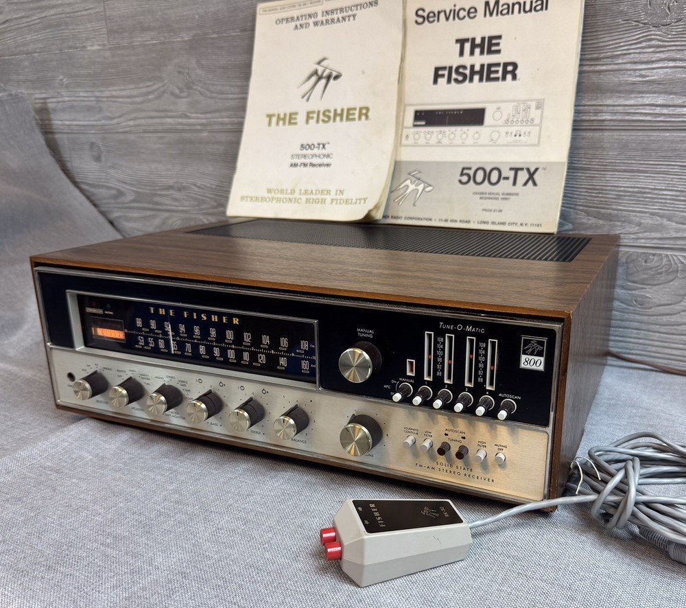 THE FISHER 800-T Stereo Receiver 500-TX with Remote RK-30, Wood Cabinet & Manual