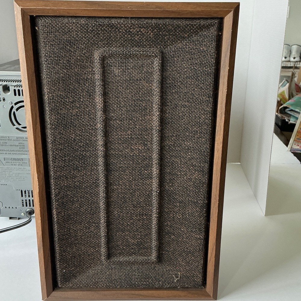 Vintage Bookshelf Speaker Wood Grain Single 14in Brown Fabric Grill
