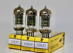 12AX7 ECC83 SYLVANIA BLACK-PLATE 17mm SQUARE 45º GETTER 1950s TUBES NOS 1,2 or 3