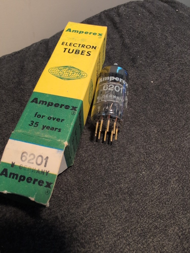 Vintage AMPEREX PQ Germany GOLD PIN 6201 Tubes (Military 12AT7)