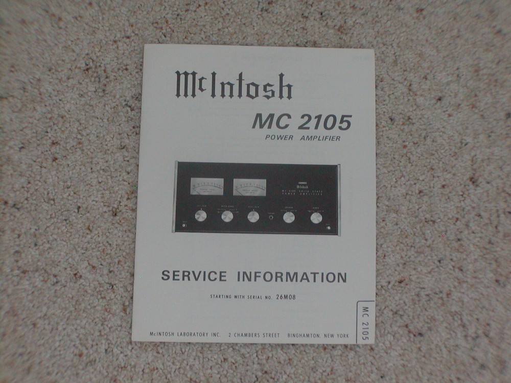 Vintage Original McIntosh MC-2105 Service Manual. Good Condition.