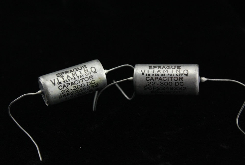 Qty 2 Sprague Vitamin Q .22uF 300V PIO Capacitors Matched Pair Tone Caps NOS USA