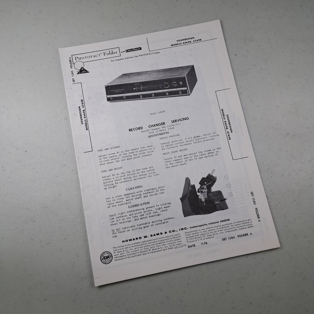 SOUNDESIGN PHOTOFact Folder Manual 4469B 4769B 1976 Servicing Repair Illustrated