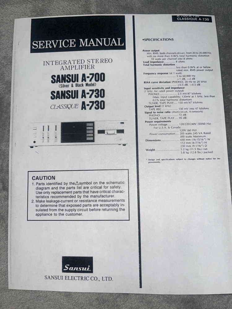 Sansui A-700 730 Service Manual Photocopy