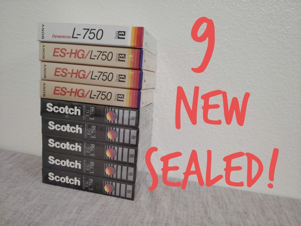 9 New Sealed Betamax Beta Blank Tape Lot, Sony ES-HG/ L-750, Scotch EG L750