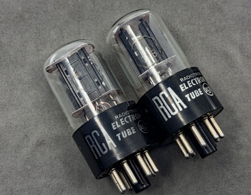 (2) RCA 6SN7GTB Vacuum Tubes Long Black Plates Bottom D Getters Tests NOS