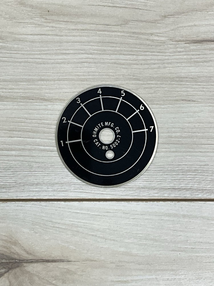 Vintage Ohmite 5002-7 Aluminum Control Knob Dial Plate 1–7 Scale 2-3/4″
