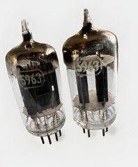Platinum Matched Pair Black Plates 5963 12AU7 [] Getters 1954 ‘lansdales’