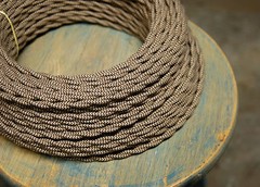 Cloth Covered Twisted Wire – Brown/Tan Pattern, Vintage Style Fabric Lamp Cord