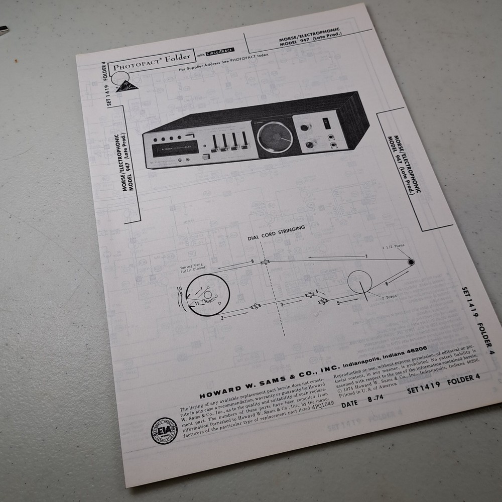 MORSE/ELECTROPHONIC MODEL 947 Stereo Receiver Manual 1974 Photofact