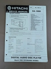 Hitachi Digital Audio Disc Player Da-1000 Service Manual Revised Version D-4865