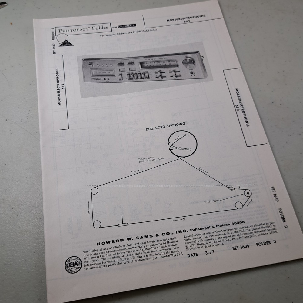 Photofact Service Manual MORSE/ELECTROPHONIC 652 1977 Illustrated