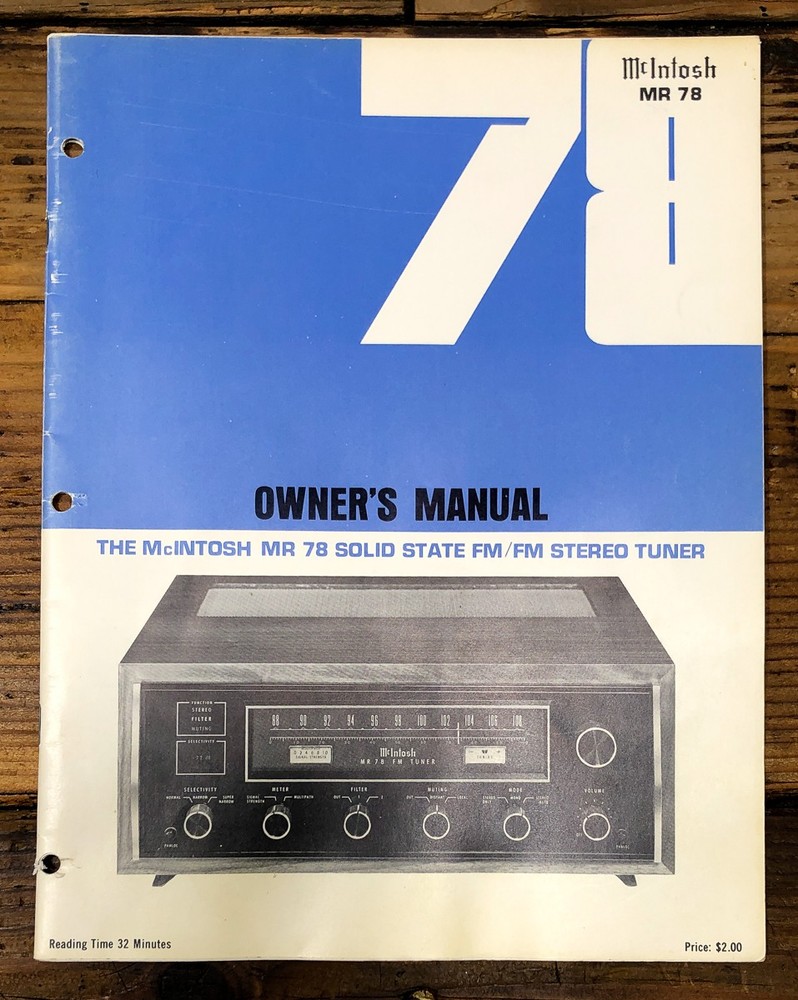 McIntosh MR-78 MR78 Tuner Owners / User Manual *Original*