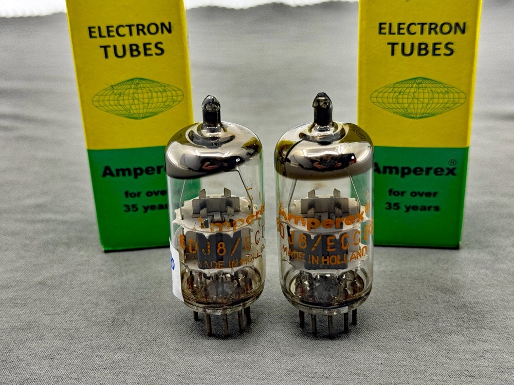 (2) Amperex A-Frame 6DJ8 ECC88 Orange Globe Dimple Disc Getters Δ5D3 Δ4D1 Strong