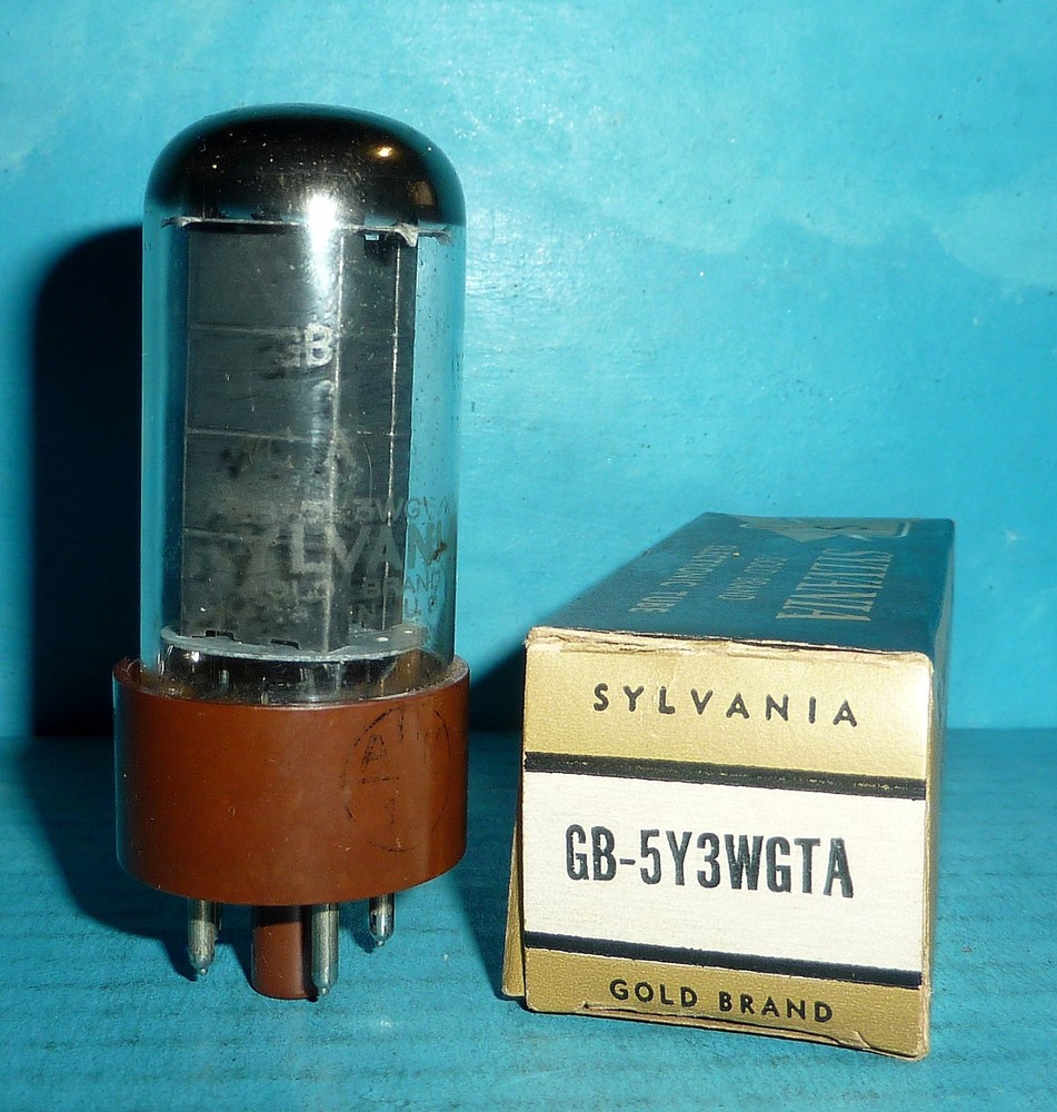 Sylvania Gold Brand 5Y3WGTA Rectifier Tube Brown Base Black Plate Tested NOS/NIB