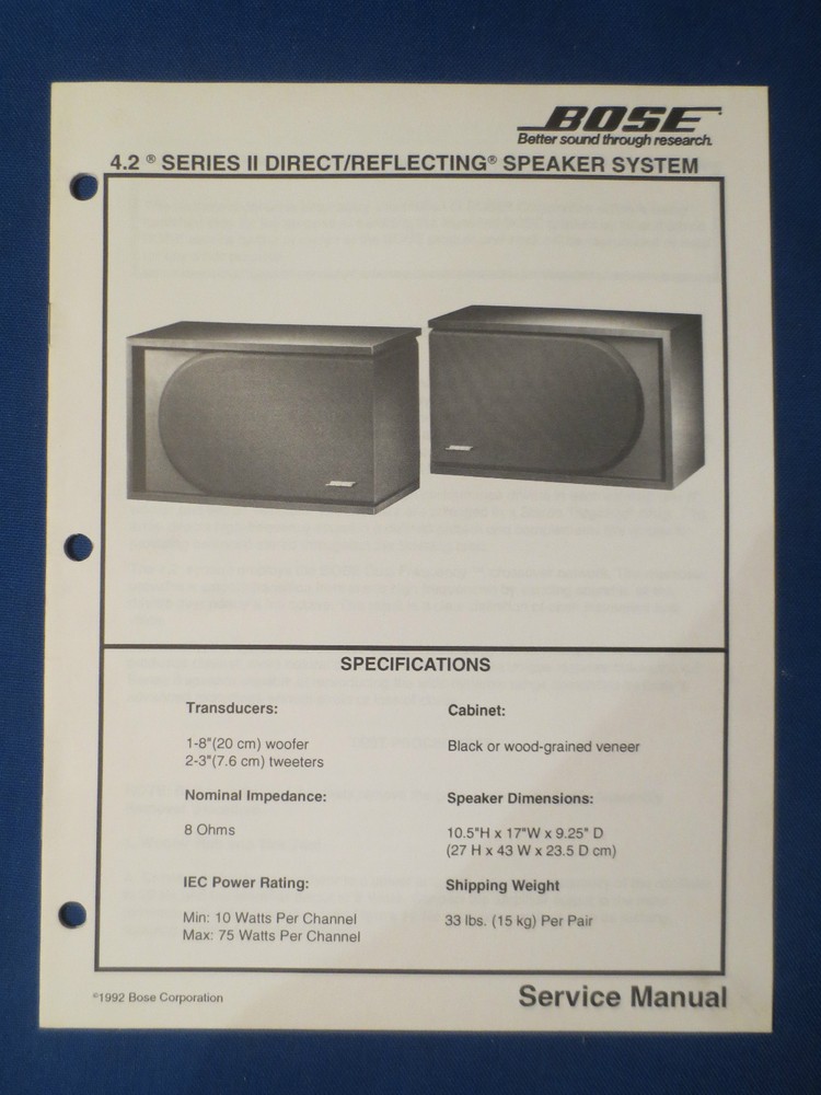 BOSE 4.2 SERIES II SPEAKERS SERVICE MANUAL FACTORY ORIGINAL ISSUE GOOD CONDITION