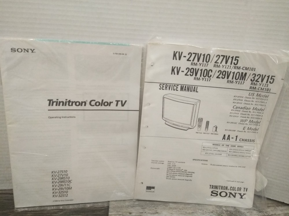SONY KV-27V10 KV-29V15 TRINITRON COLOR TV Service Manual W/ INSTRUCTIONS (NOS)