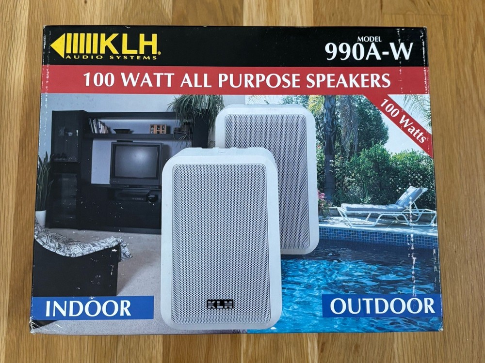 New—KLH 990A-W 100Watt All Purpose Speakers Antique White Indoor Outdoor