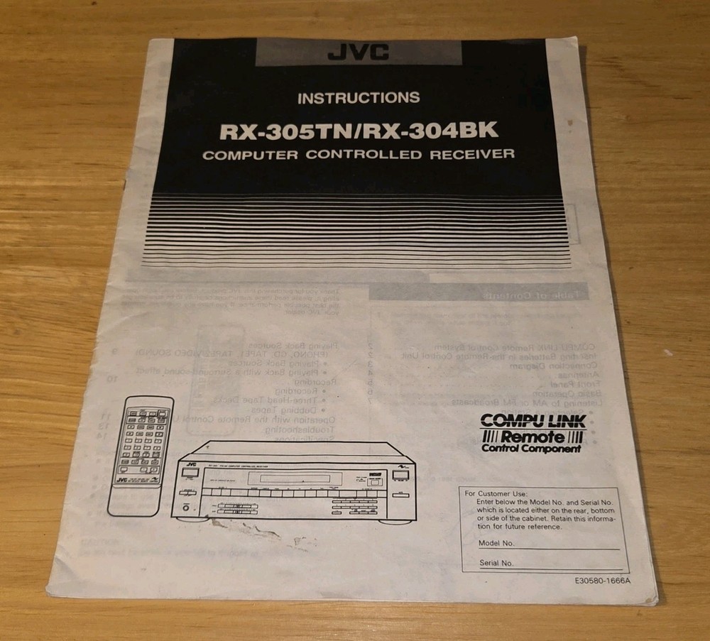INSTRUCTION BOOK JVC RX-305TN/RX-304BK Stereo COMPUTER CONTROLLED Home Receiver