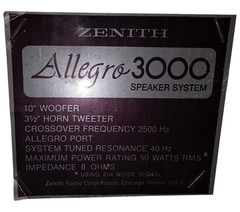 Vintage Zenith Allegro 3000 Speakers Pair 16 Ohm Tested Grills Wood Cabinet