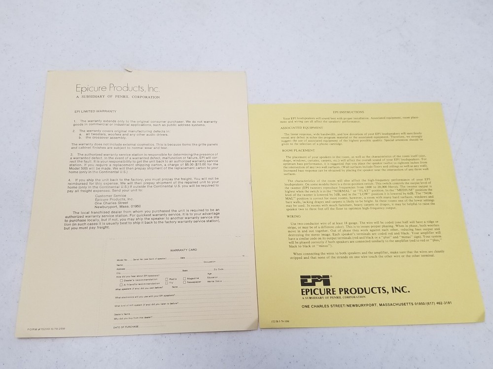 Vintage Epicure Model 70 100 120 200 500 Manual Setup Instructions Ephemera PA1