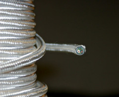 White Cloth Covered 3-Wire Round Cord, 18ga. Vintage Lamps Antique Lights, rayon