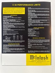 Vintage McIntosh C 32 Stereo Preamplifier Color Sales Spec Booklet