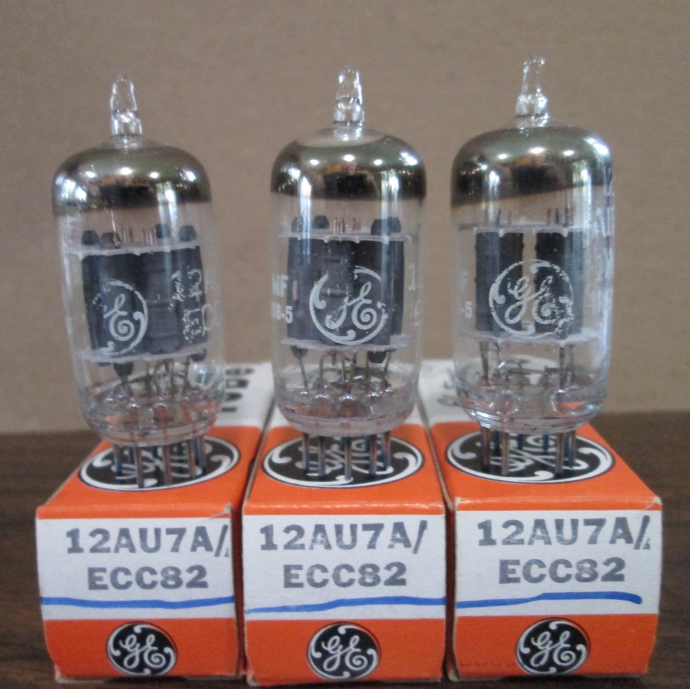 THREE NEW GE 12AU7A / ECC82 HiFi Ham Radio Amp Vacuum Tubes IOB Matching Codes