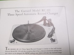 GARRARD MODEL RC 111 TURNTABLE ORIGINAL GARRARD SALES SHEET & INFO
