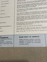 Original 1970 CROWN SX 724 722 Reel To Reel Tape Recorder Advertising Spec Sheet
