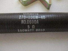 OHMITE VITREOUS ENAMELED RESISTOR 0600A, 100 WATTS 5 OHMS, 270-100M-40, 8010