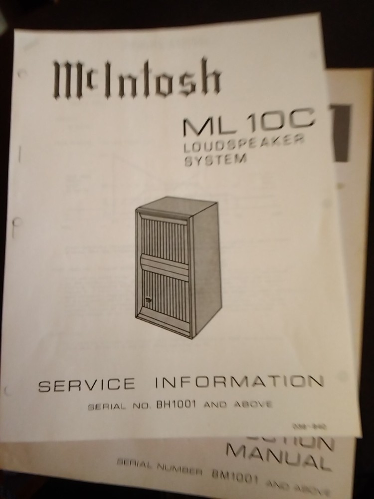 McIntosh ML-10C Service Manual Pre-Amplifier Original Serial# BH1001