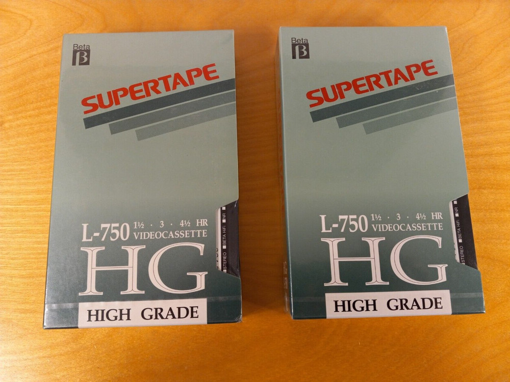 2 Sealed Supertapes HG Beta Videocassette Tapes L-750 1 1/2, 3, 4 1/2 hr, Japan