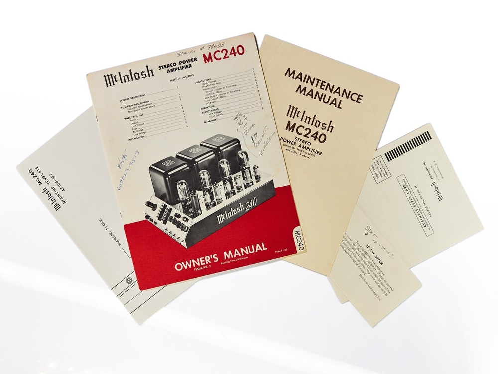 MCINTOSH MC240 MANUALS Warranty Card & Schematics MORE Original Vintage Hi-Fi