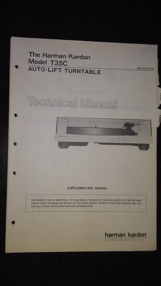 harman kardon t35c service manual stereo turntable record player original book