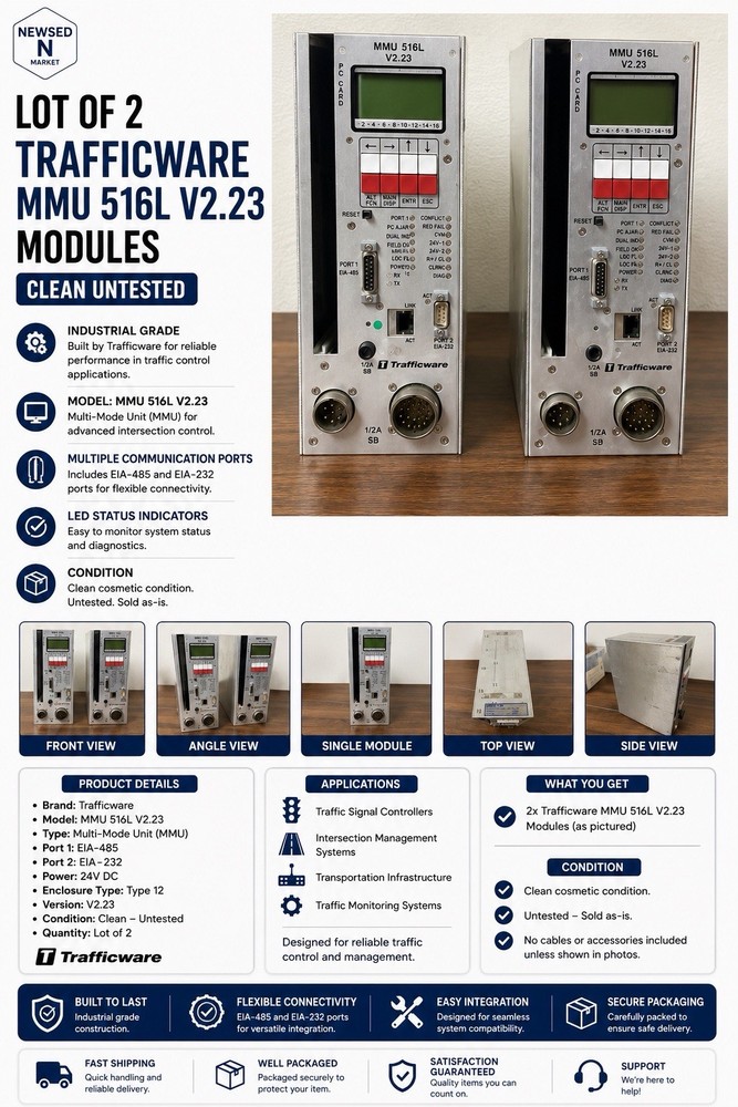 Lot of 2 Trafficware MMU 516L V2.23 Modules Clean Untested