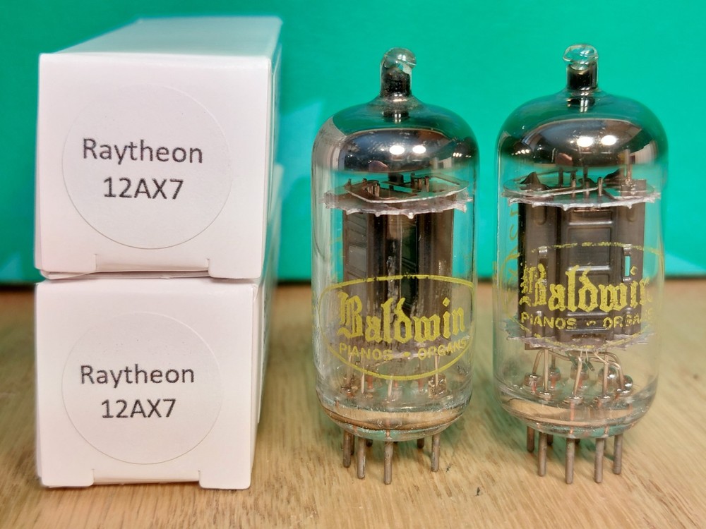 Perfectly Matched Pair of Raytheon 12AX7 Black Plate Vacuum Tubes #2
