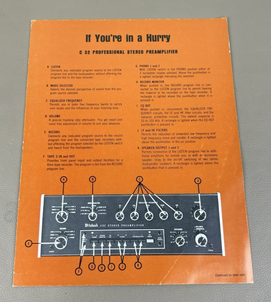 Mcintosh C32 If You’re In A Hurry Setup Instructions D-1500