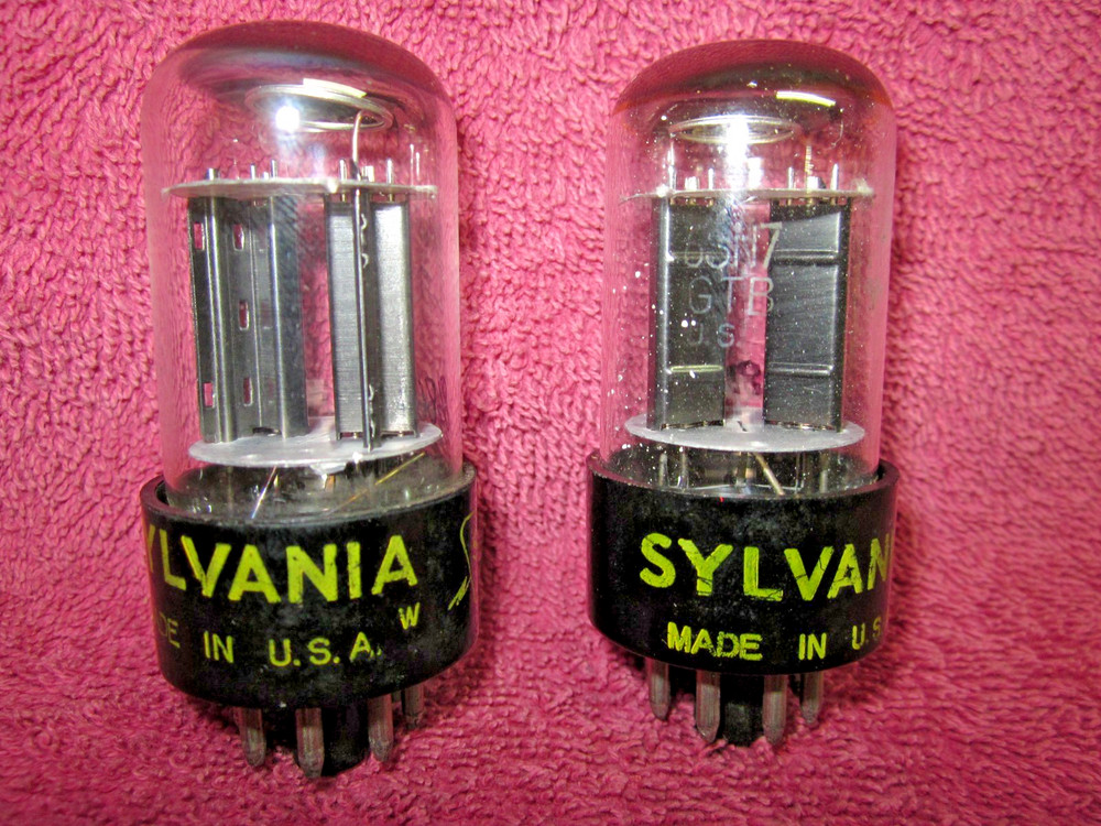 Pair Sylvania Black Plate Chrome Top 6SN7GTB Tubes STRONG! 6SN7